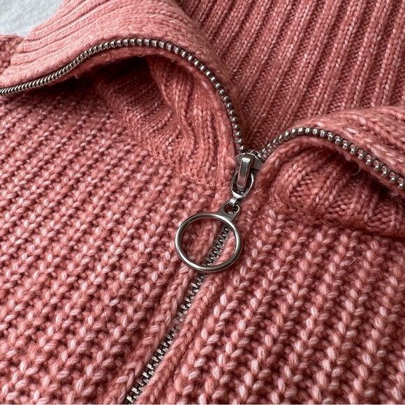 Jessica Simpson Sweater Half Zip Long Sleeve Mock Neck Coral Pink Medium M - Picture 8 of 13